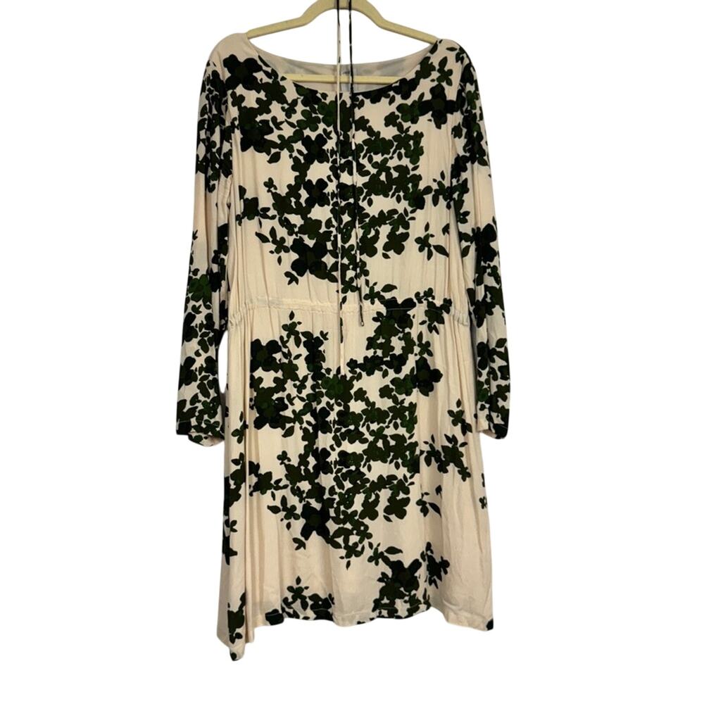Ichi Green Cream Floral Long Sleeve Mini Dress Womens L Casual Boho